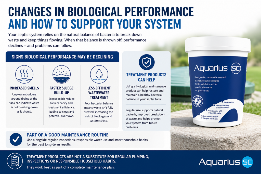 Signs of reduced biological performance in a septic tank and how biological maintenance supports wastewater treatment